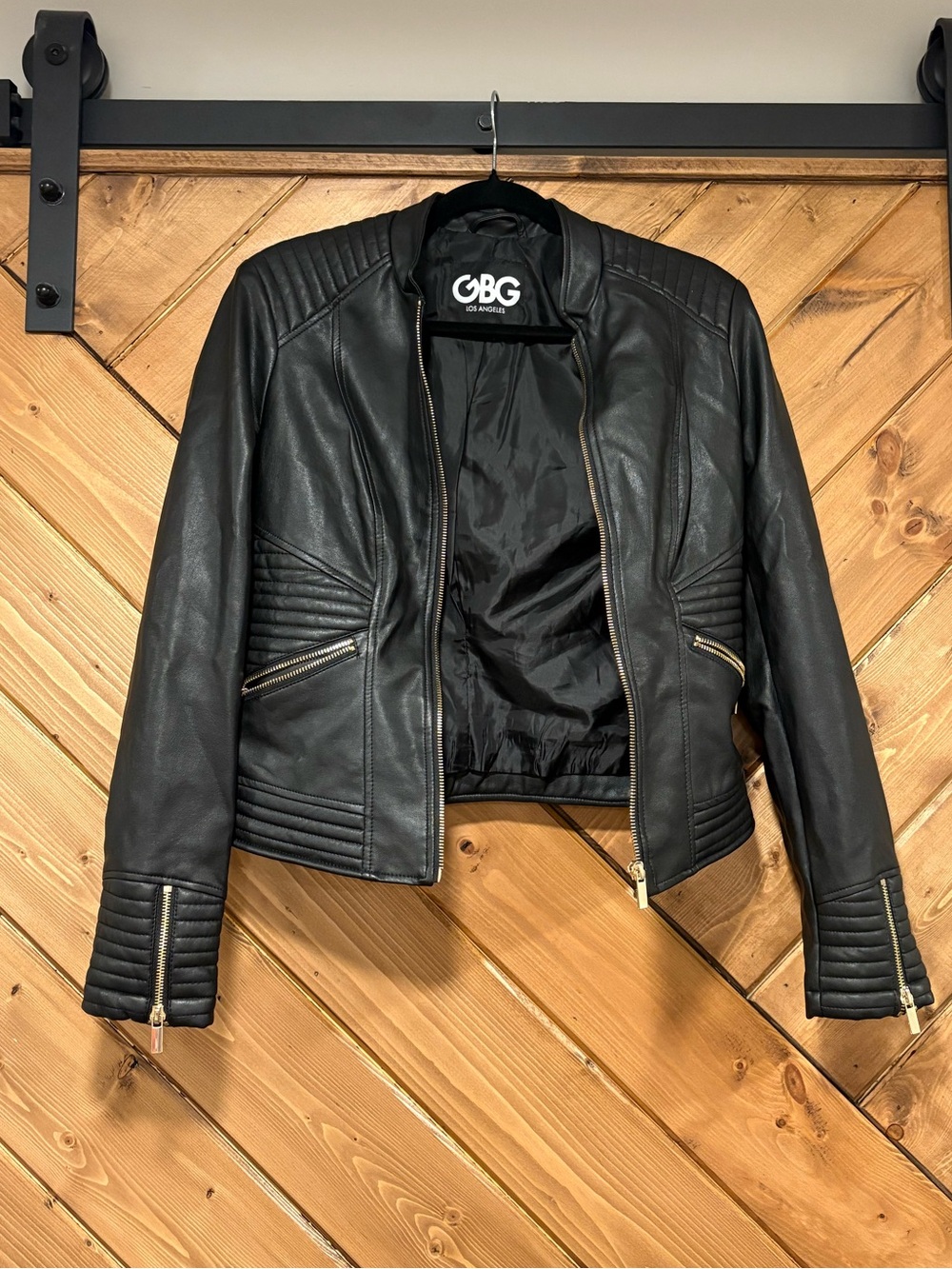 GBG Los Angeles Black Faux Leather Quilted Moto Jacket Small